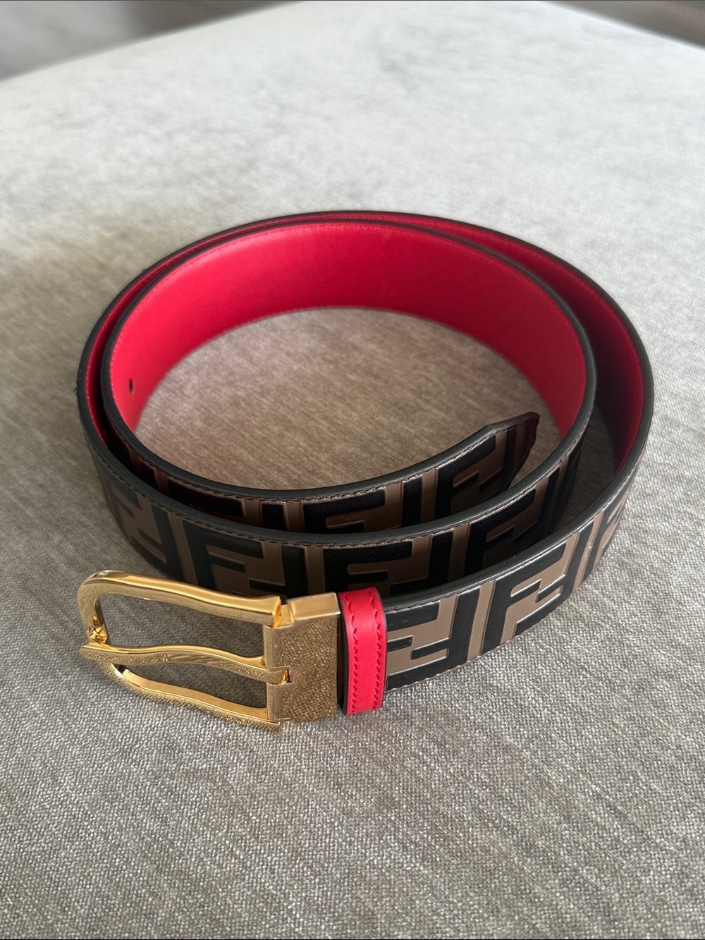 Fendi Men’s Leather Belt with Gold Buckle